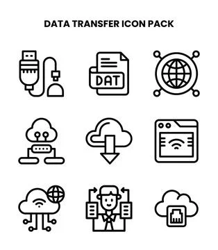 Data Transfer Line Set Icons Pack Stock Illustration
