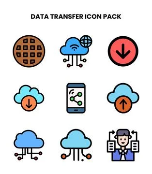 Data Transfer Lineal Color Collection Icons Pack Stock Illustration