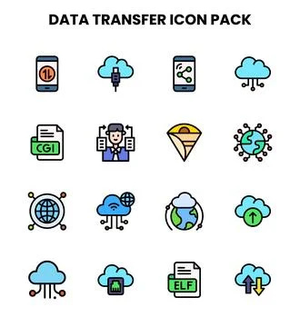Data Transfer Lineal Color Design Icons Pack 库存插图