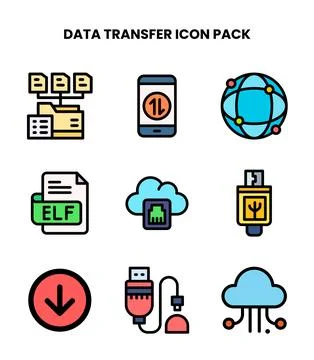 Data Transfer Lineal Color Design Icons Pack Stock Illustration