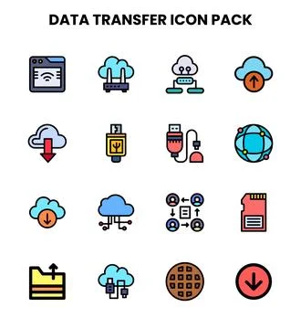 Data Transfer Lineal Color Set Icons Pack イラスト素材