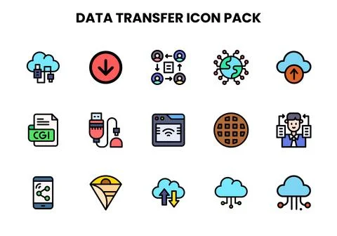 Data Transfer Lineal Color UI Icons Pack Stock Illustration