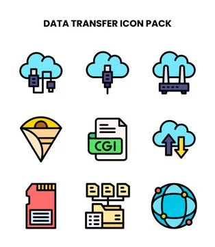 Data Transfer Lineal Color UI Icons Pack Stock Illustration