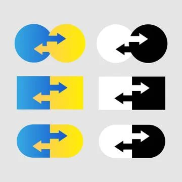 Data transfer logos set. Two transfer arrows in oval, kube, capsule. Black an Stock Illustration