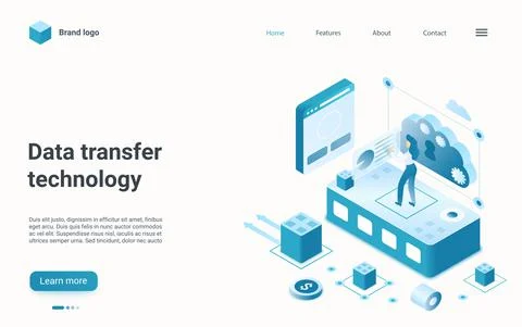 Data transfer, management internet technology isometric landing page, cloud Stock Illustration