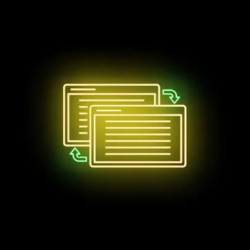 Data transfer neon icon syncing information between screens Stock Illustration