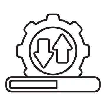 Data transfer ongoing with progress bar and gear representing settings Illustrazione stock