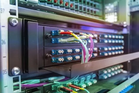 Data transfer by optical fibre information technology. Stock Photos