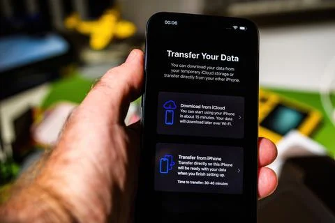 Data Transfer Options: Setting Up iPhone 15 Pro Max Stock Photos