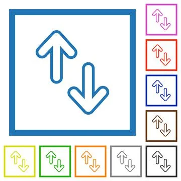 Data transfer outline flat framed icons Stock Illustration