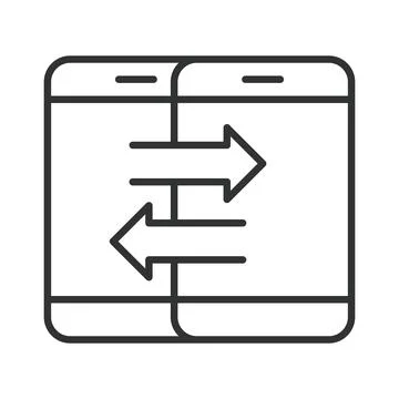 Data transfer smartphone icon in line design. data transfer, device sync, arrows Illustrazione stock