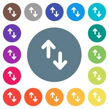 Data transfer solid flat white icons on round color backgrounds 库存插图