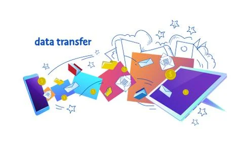 Data transfer synchronization between device online application payment Stock Illustration