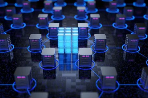 Data transfer technology. Big data center concept, cloud database, server pow Stock Illustration