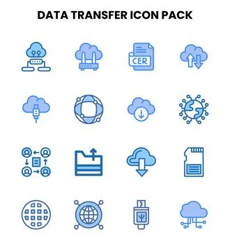 Data Transfer Two Colour Set Icons Pack Stock Illustration