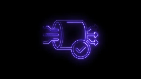 Data transfer validation with glowing neon lights on black background for Stock Footage 330782478