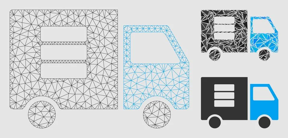 Data Transfer Van Vector Mesh Wire Frame Model and Triangle Mosaic Icon Illustrazione stock