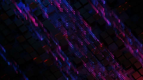 Data transfer in virtual network 3D render seamless loop animation Stockbeeldmateriaal 137690873