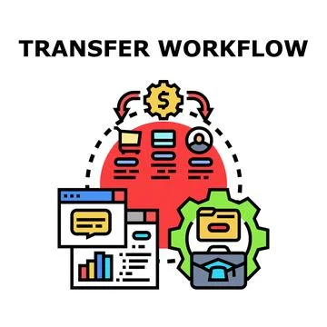 Data transfer workflow process concept creating digital solution Illustration
