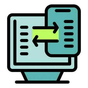 Data transferring between smartphone and desktop computer using arrows symbol Stock-Illustration