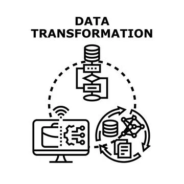 Data transformation process converting information into new format Stock Illustration
