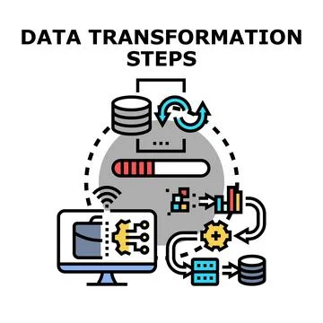 Data transformation steps collecting analyzing and converting Stock Illustration