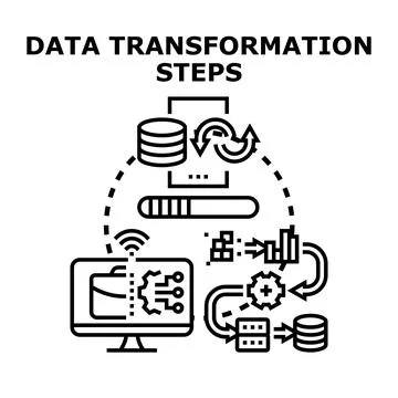 Data transformation steps collecting analyzing and converting Stock Illustration