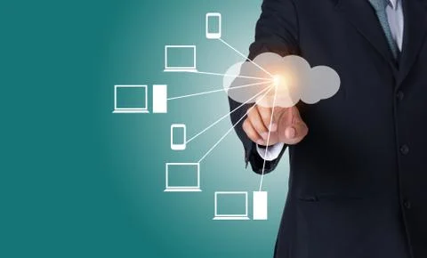 Data transmission and cloud computing concept with a network of servers - per Foto stock