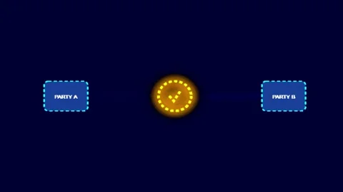 Data transmission animation between Party A and Party B with a secure centr.. Stock Footage 344709708