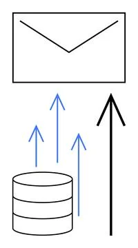 Data transmission concept featuring database with upward arrows towards env.. Illustrazione stock