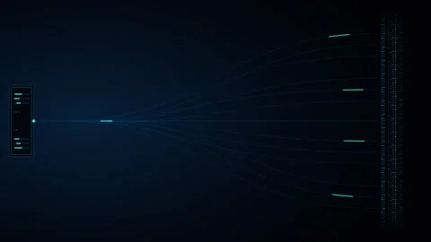Data transmission network animation: digital information flow and server co.. 스톡 동영상 344858450