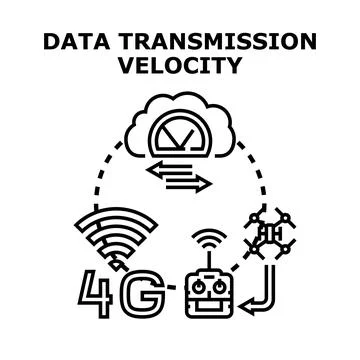 Data transmission velocity concept with network and wireless devices Stock Illustration
