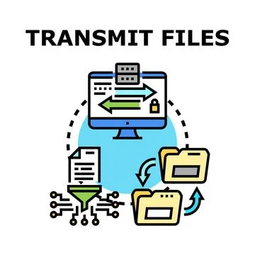 Data transmitting files securely between systems concept Stock Illustration
