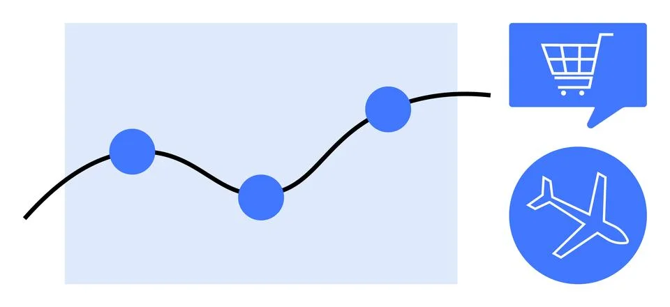 Data trend line chart with three data points against a light blue background. Stock Illustration