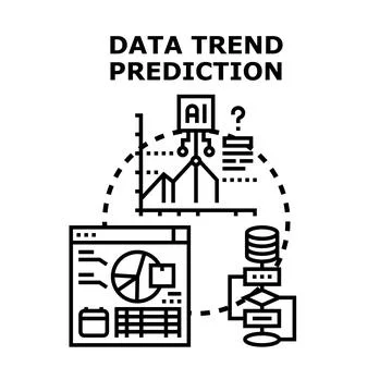 Data trend prediction ai forecasting analytics Stock Illustration