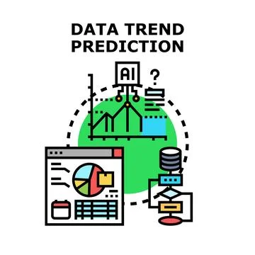 Data trend prediction ai forecasting analytics Stock Illustration