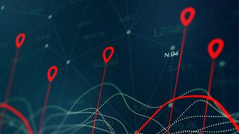 Data trends in stock exchange trading displayed on a chart graph with markers Stock Illustration