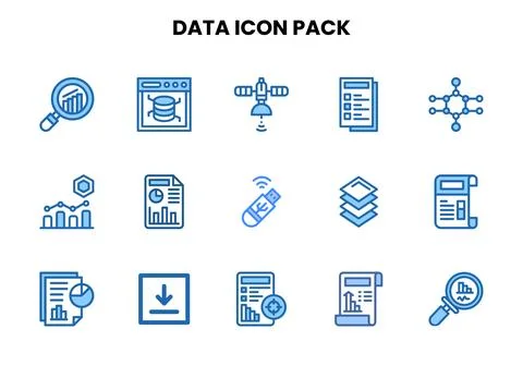 Data Two Colour Bundle Icons Pack Stock Illustration