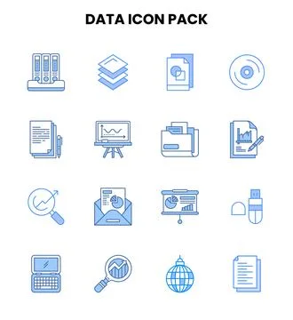 Data Two Colour Collection Icons Pack Stock Illustration