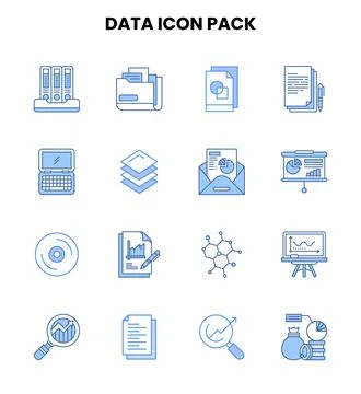 Data Two Colour Collection Icons Pack Stock Illustration