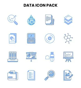 Data Two Colour Collection Icons Pack Stock Illustration