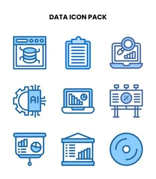 Data Two Colour Collection Icons Pack Stock Illustration