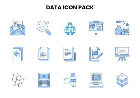 Data Two Colour Set Icons Pack Stock Illustration