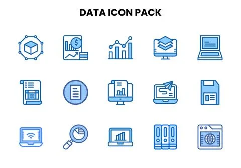 Data Two Colour Set Icons Pack Stock Illustration
