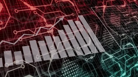 Data UI receiving feed, animating bars and line, revealing hex panel, pulsing Stock Footage 332704489