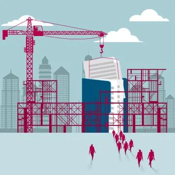 Data is under construction.A group of businessmen walked to the building site. Stock Illustration