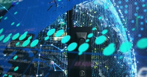 On data update animated overlay sweeping teal dots and numeric readouts across Stock Footage 328656114