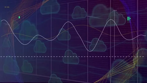 Data update arriving, white waveform rising and falling, visualizing metrics Stock Footage 335739806