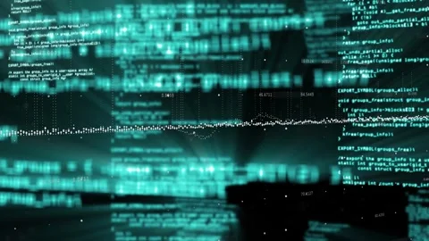 On data update, central dotted waveform and teal code bands shifting, Stock Footage 333539649