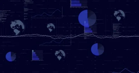 On data update dotted waveform pulsing while blue pies scaling and shifting Stock Footage 320896939